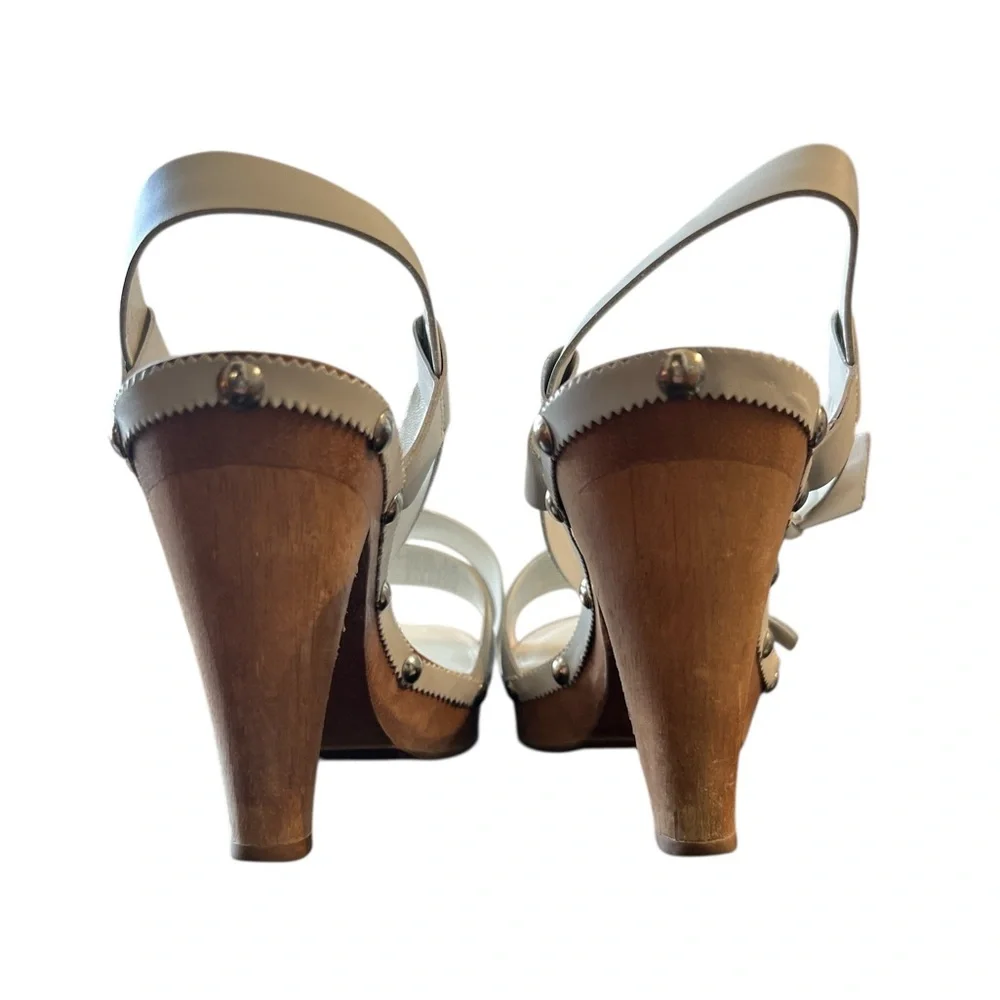 Franco Sarto White Platform Heels With Wooden Heel Size 8